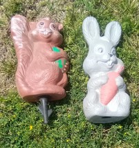 2 Blow Mold Yard Ornament w/Stake Vintage 1969  Easter Bunny Rabbit and Squirrel - £44.87 GBP