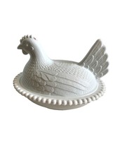 Vintage Indiana milk white glass hen on nest candy dish - £14.68 GBP