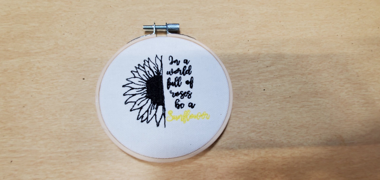 Primary image for Custom Embroidered "In a world full of roses be a sunflower" 4" Round Home Decor