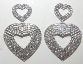 Badgley Mischka Double Heart CZ Silver Tone Dangle Earrings - £31.45 GBP