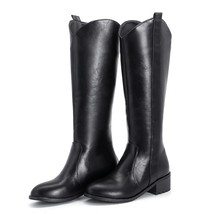 Vintage Square 4.5cm Low Heel Wide Leg Knee High Boots Women Shoes Round Toe Wes - £93.21 GBP