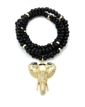 New Elephant Head Pendant 6mm/30&quot; Wooden Bead Chain Hip Hop Necklace RC3844 - £12.86 GBP