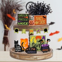 11 Pcs Halloween Witch Theme Tiered Tray Decor Witches Character Wooden Table Si - £9.44 GBP