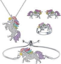 Unicorns Gifts for Girls Kids Jewelry 2 or 4 Pack Unicorn Necklace Bracelet Earr - $28.14