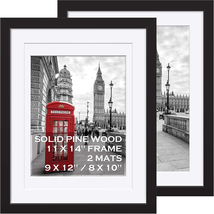 11X14 Picture Frames Black Solid Wood - Matted to Display Pictures 9X12 or 8X10 - £30.75 GBP