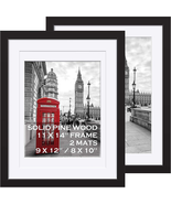 11X14 Picture Frames Black Solid Wood - Matted to Display Pictures 9X12 ... - £30.19 GBP