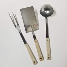 12&quot; Spatula Turner Ladle and Fork Vintage Beige Handle Stainless Steel Japan Set - £10.96 GBP