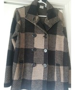 Keren Hart Jacket Plaid Vintage Black Brown Double Breasted Jacket Medium - £15.58 GBP