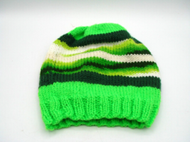 Multi Green Ombre Striped Knit Beanie Hat Stretchy Warm Winter Handmade ... - £9.72 GBP