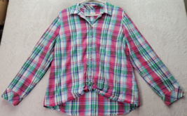 Talbots Shirt Women Large Pink Multi Plaid Long Sleeve Collared Button Down Knot - £15.52 GBP
