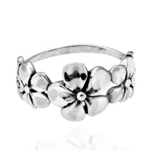 Hawaiian Style Triple Flower .925 Silver Ring-9 - £11.21 GBP