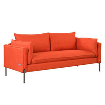 76.2&quot; Modern Style 3 Seat Sofa Linen Fabric Upholstered Couch - Orange - £426.37 GBP