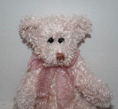 Ty Attic Treasures Scarlet Bear 8&quot; Pink Curl Plush Soft Toy Stuffed Bow 1993 Vtg - £7.66 GBP