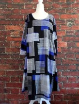 Lane Bryant Women&#39;s Lined Shift Dress 14/16 Blue Black White Mod Print - £17.91 GBP