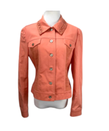 St. John Applique Collar Knit Panel Cotton Light Jacket Size S Peach Orange - £55.03 GBP