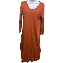 J Jill Pima Cotton S Midi Dress orange Minimalist Lagenlook Long Sleeve ... - $34.19