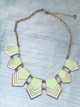 Estate Lime Green &amp; White Enamel Striped Goldtone Link Fringe Necklace – 16.5 in - £8.30 GBP