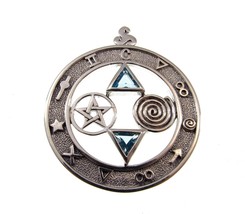 Solid 925 Sterling Silver Total Universal Balance Pentacle Pendant w/ Gemstone - £76.97 GBP