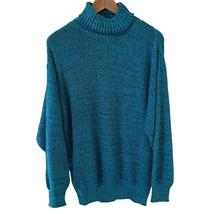 Vintage 80s 90s Womens Turtleneck Sweater Size Large Blue Pullover USA C... - $449.74 MXN