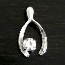 Vintage MCM Sterling Silver w White Topaz Lucky Wishbone Necklace Pendant - £52.55 GBP