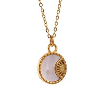 Yhpup Charm Natural Shell Star Moon Round Pendant Drop Stainless Steel Necklace  - £18.86 GBP