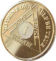 1 Year AA Medallion 22K Gold Plated Sobriety Chip - £7.90 GBP