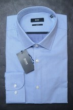 Hugo Boss Mens Jerris Slim Fit Pastel Blue Spotted Cotton Dress Shirt 41 16 - $81.63