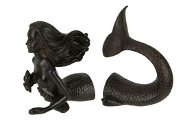Rust Brown Resin Swimming Mermaid Top and Tail Half Decorative Bookend Set - £28.27 GBP