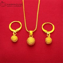Yellow Gold Plated Jewelry Sets For Women Bead Pendant Necklace Earrings 2 pcs S - £18.84 GBP