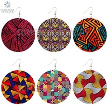SOMESOOR Afrocentric Ethnic Bohemian Design Wooden Drop Earrings Fabric Pattern  - £19.64 GBP