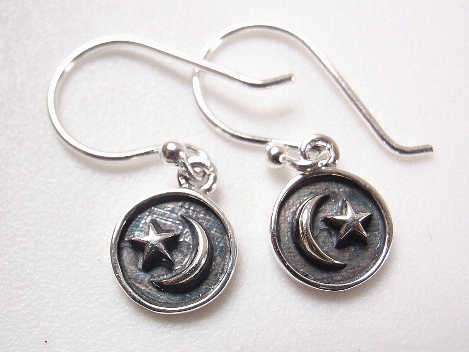 Crescent Moon North Star 925 Sterl Silver Dangle Drop Oxidized Earrings small