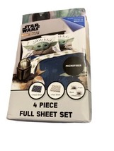 Star Wars The Mandalorian 4 Piece Full Sheet Set Baby Yoda Polyester Microfiber - £19.43 GBP