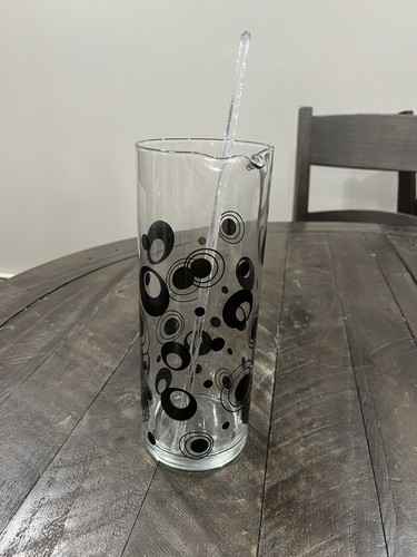 Retro Black Circles Martini Pitcher With Stir Stick Polka Dots Barware Item image 2