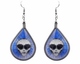 Alien Face Graphic Silk Thread Teardrop Dangle Earrings - Womens Fashion Handmad - $17.81