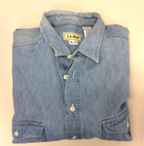 LL Bean Denim Button Up Shirt Mens XL Tall Light Wash Pockets - £17.57 GBP