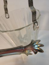 Glass Ice Bucket Frosted & Paneled with Handle & Matching Ice Tongs image 4