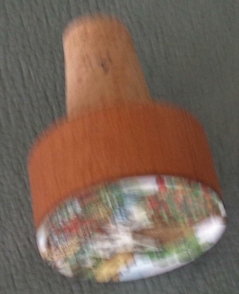 Very Nice Cork and Wooden Wine Bottle Cork with Enameled Cottage Scene -... - $5.93