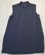 Uniqlo Tunic Top Womens Medium Navy Polyester Sleeveless Crew Neck Slit Back Zip - $18.49