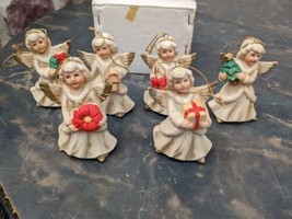 Vintage 6 Bisque Homco Christmas Angel Figurine Ornaments - £23.12 GBP