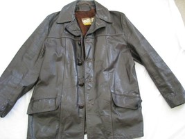 Vtg Brown Leather Jacket Car Coat Montgomery Ward Starsky &amp; Hutch Fight Club 42 - £38.04 GBP