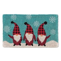 Gnome Trio Doormat Christmas Durable Coir Fiber 18&quot; x 30&quot; Long Festive Red Blue - £30.53 GBP