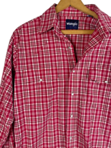 Wrangler Pearl Snap Shirt Large Red White Plaid Check Long Sleeve Mens Western - £37.21 GBP