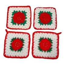 Vintage Crocheted Pot Holder Hot Pad Trivet Lot of 4 Rose Cottage Core 3D - £20.28 GBP