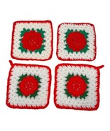 Vintage Crocheted Pot Holder Hot Pad Trivet Lot of 4 Rose Cottage Core 3D - $37.20 CAD