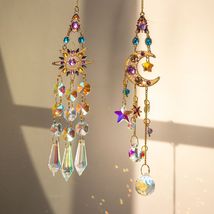 Sun and Moon Crystal Sun Catcher, Natural Crystal Wind Chime, Home Decor - $18.99+