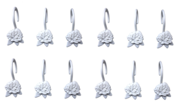12 Floral Shower Curtain Hooks White Plastic Rings, Rustproof Stylish Ru... - $184.34 MXN