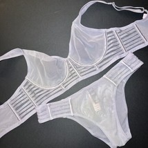 Victoria&#39;s Secret unlined 34B BRA SET S panty lilac GRAY silver mesh STRAPPY - £70.99 GBP