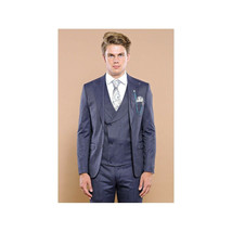 Men 3pc European Vested Suit WESSI by J.VALINTIN Extra Slim Fit JV17 Navy Blue image 7