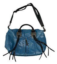 GALIAN New York Leather Blue Western Large Purse Tote Bag 16.5X13” - £29.05 GBP