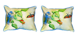 Pair of Betsy Drake Baby Blue Bird Small Outdoor Indoor Pillows 11 In. X 14 In. - £55.21 GBP